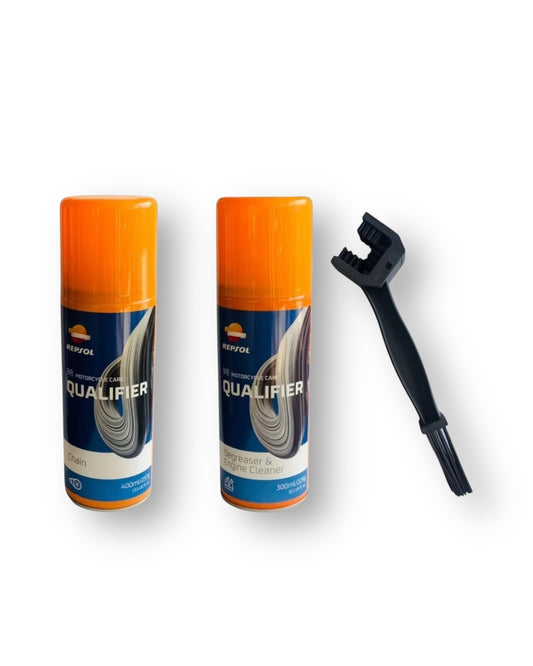 KIT 6 LIMPIADOR + LUBRICANTE CADENA MOTO + CEPILLO PACK REPSOL