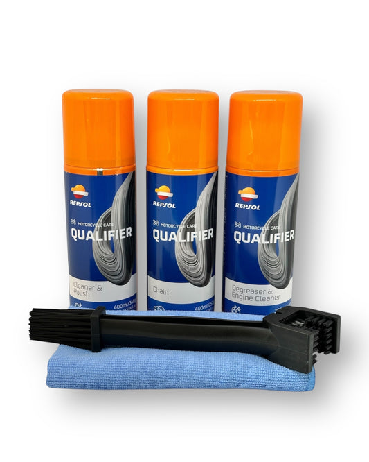 KIT 4 LIMPIADOR + LUBRICANTE CADENA + PULIDOR MOTO REPSOL + REGALO