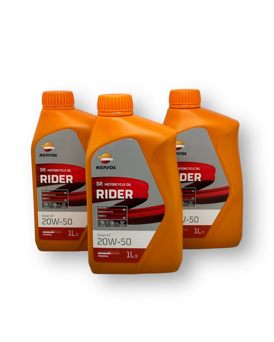 PACK 2 REPSOL                                                      Aceite Moto Rider Repsol 4t 20w50 Cp-1 Mineral Pack X3